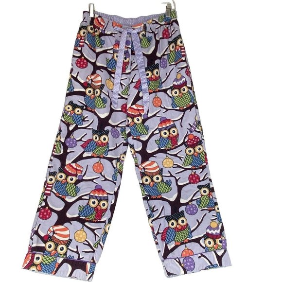 Nick & Nora Medium 2 Piece Flannel Pajamas Owls Purple Long Sleeves Warm - Picture 7 of 10